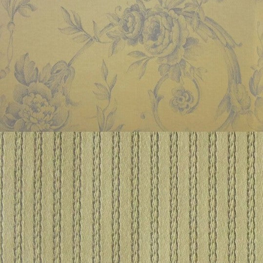 Close-up of Victoria duvet cover's champagne floral jacquard and textured stripe reverse.