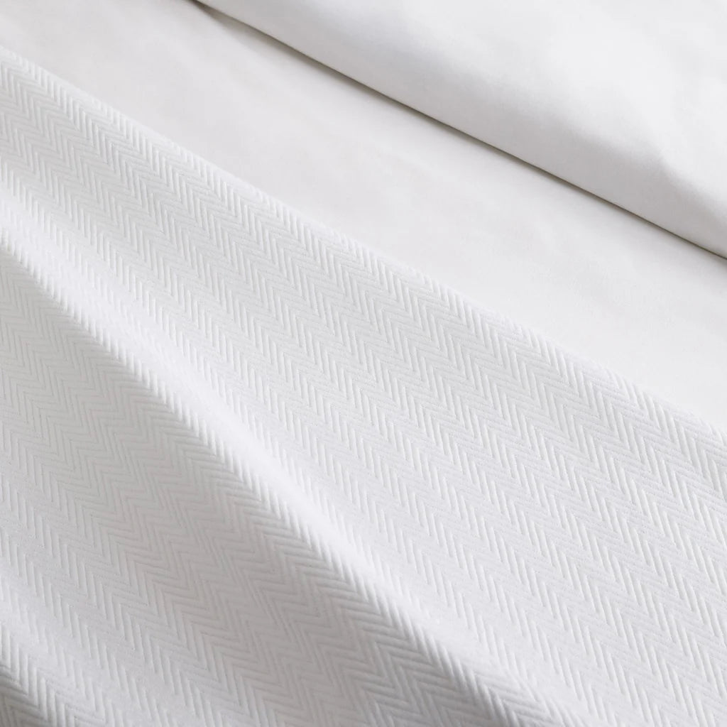 Close-up of the Waves | Pique Euro Sham Set by Frette, featuring neatly arranged white shams with a subtle pattern, highlighting hotel-quality craftsmanship made in Portugal.