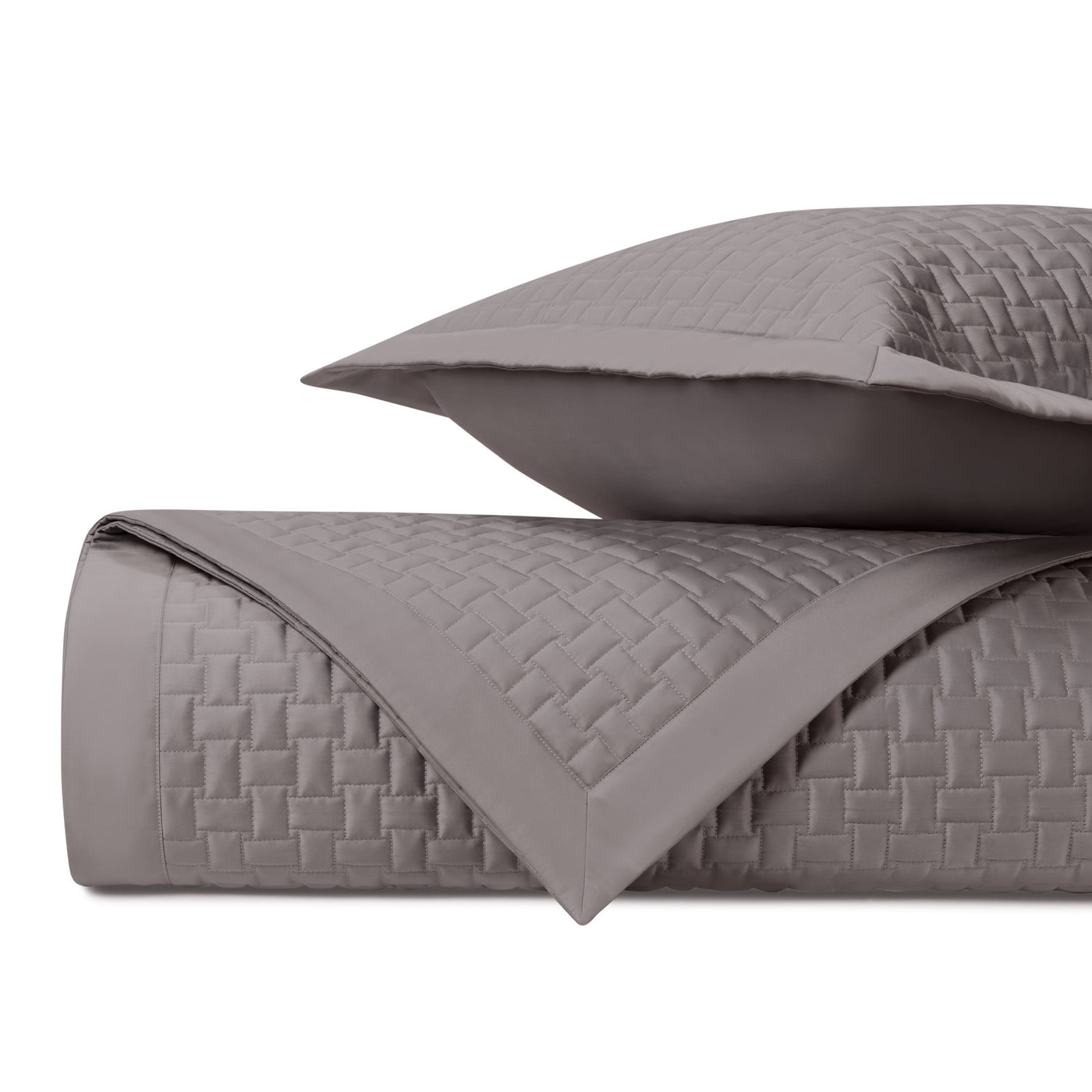 Close-up of Home Treasures Wicker coverlet basket-weave quilting in mink.