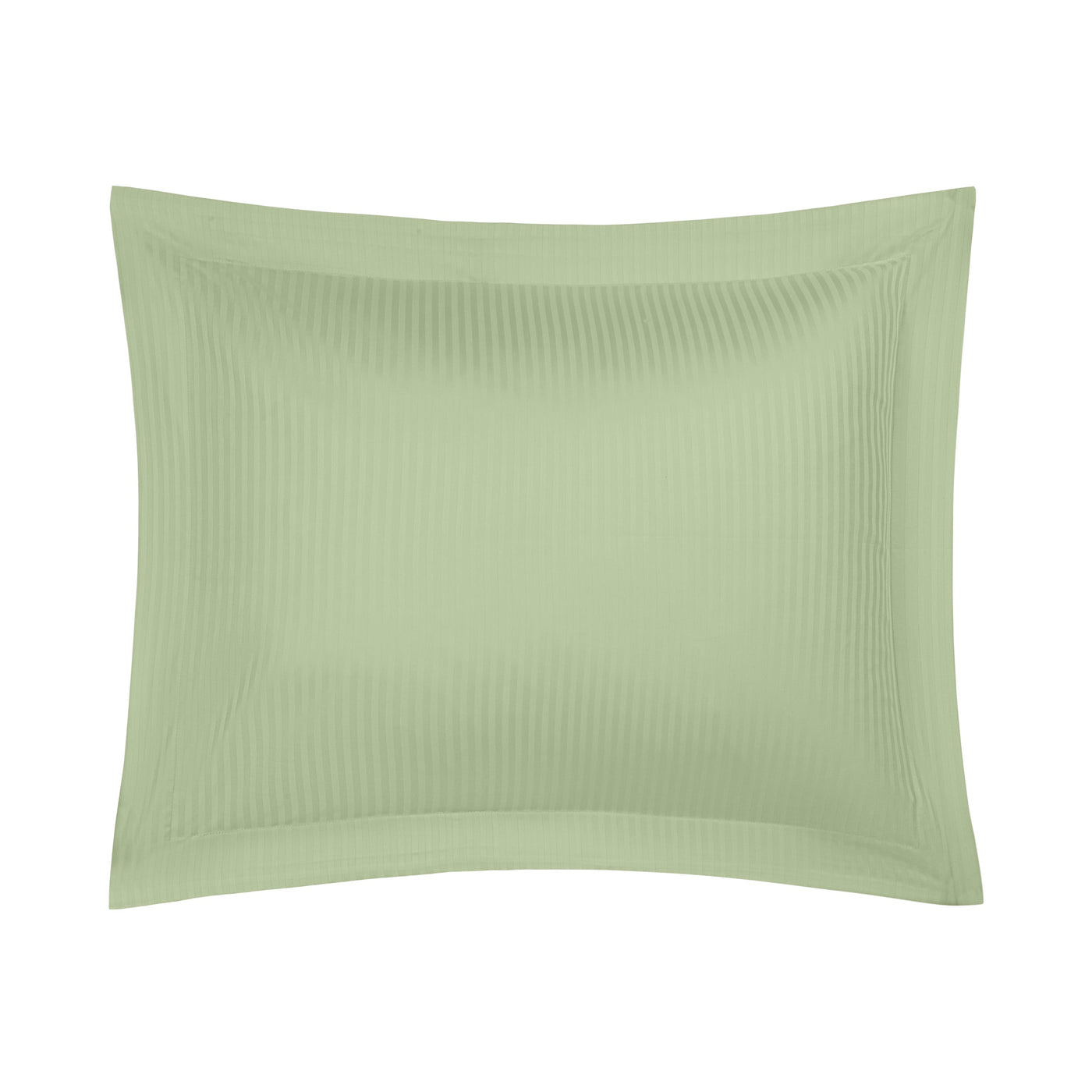 Home Treasures Windsor sham in sage green with tonal stripe weave and wide flange border.