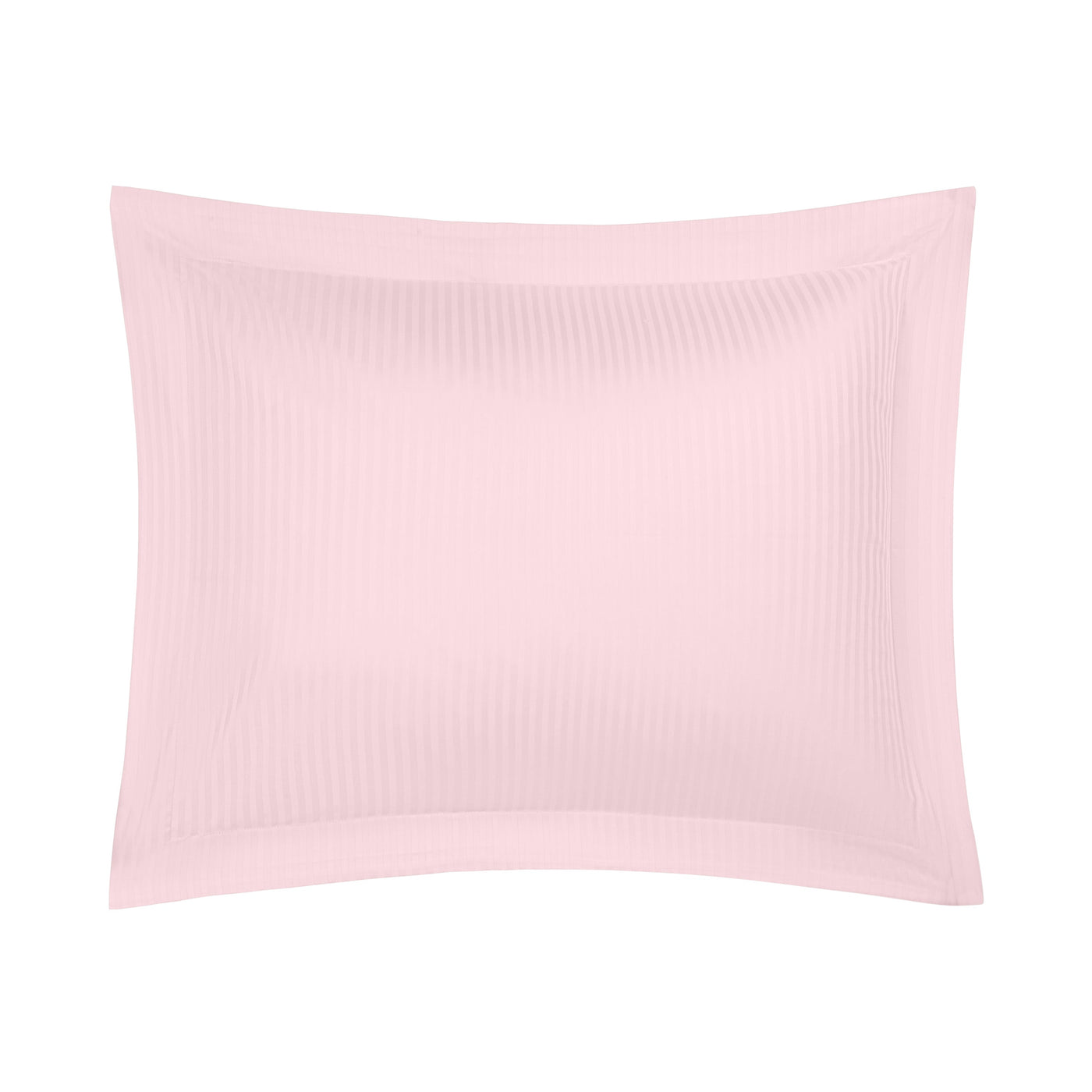 Home Treasures Windsor blush cotton satin stripe pillow sham, flat lay.