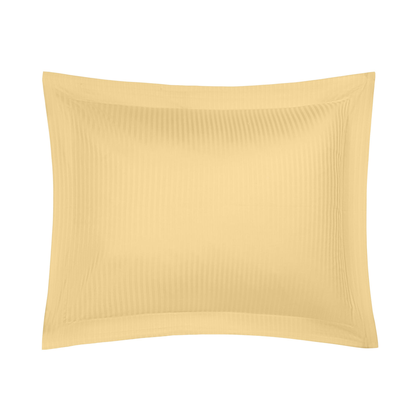 Close-up of Home Treasures Windsor pillow sham in buttercup yellow with tone-on-tone stripe weave.