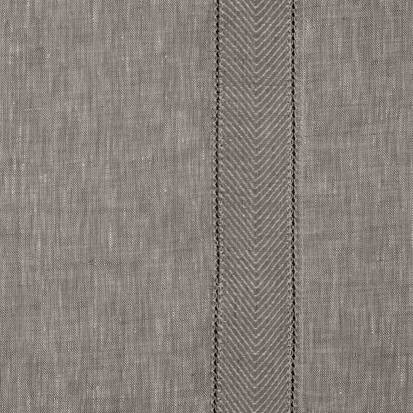 Close-up of charcoal linen weave with woven herringbone stripe detail.