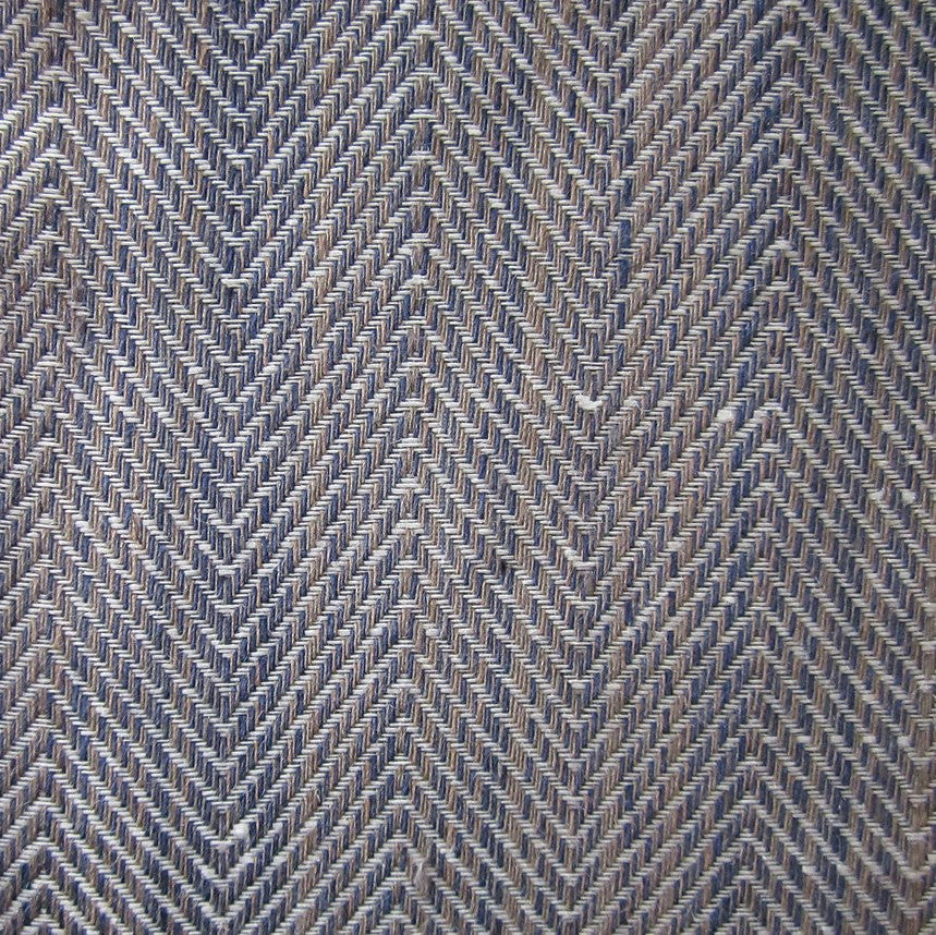 Close-up of Home Treasures Zebra fabric in navy and ivory herringbone weave.