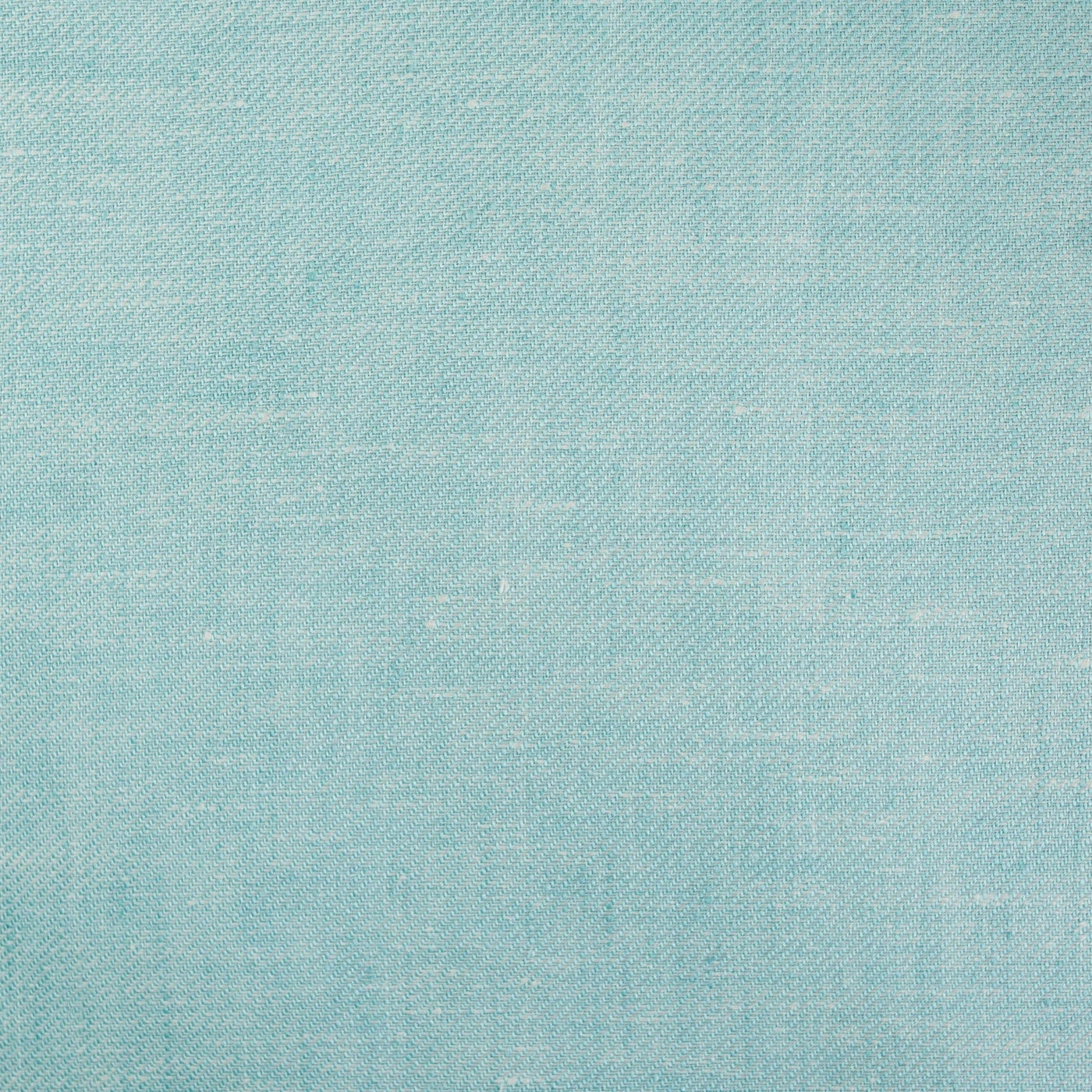 Close-up of aqua linen fabric texture showing natural slub weave detail.