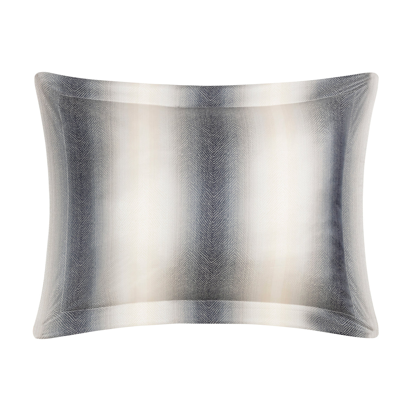 Ivory to slate ombré matelassé sham with subtle herringbone texture, front view.