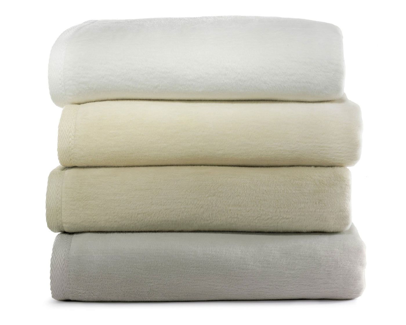  Peacock Alley's All Season blanket neatly stacked in four colors