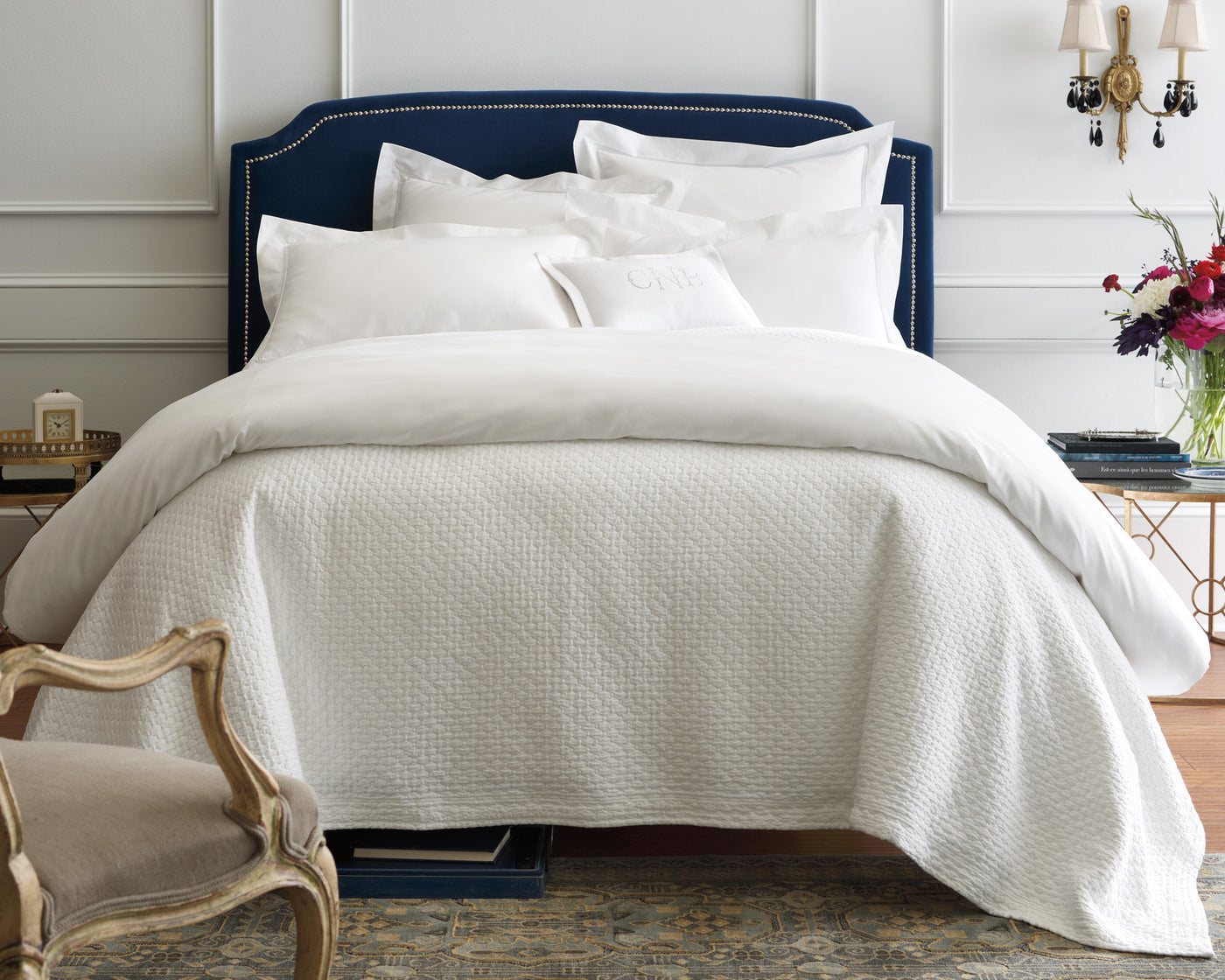 Peacock Alley's Juliet Coverlet on classy bed